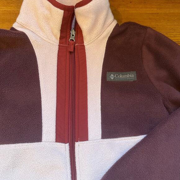 Columbia pink dark red two toned full zip sweater SIZE M - Picture 2 of 4